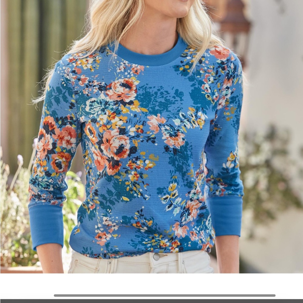 Sundance Melody Blooms Waffle Tee Blue Floral